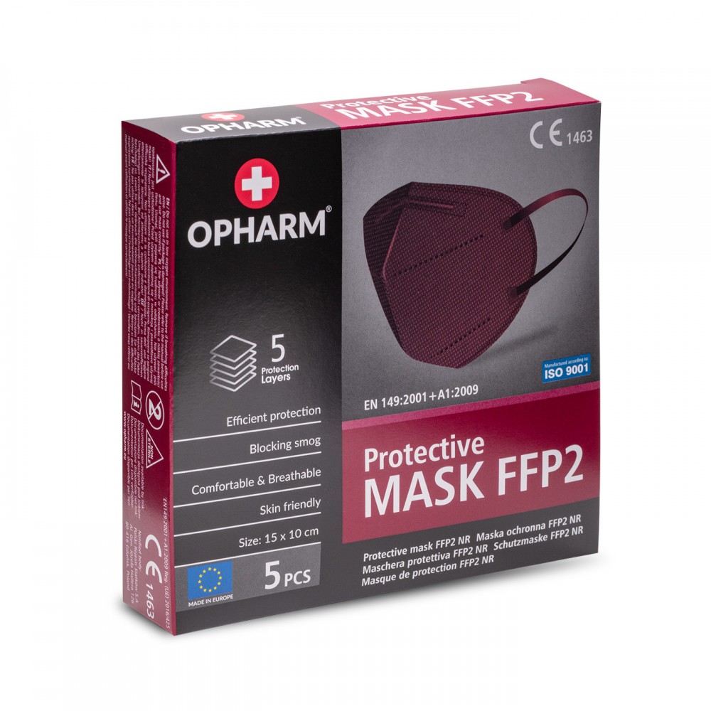 Maska Ochronna FFP2 5 sztuk bordowa...